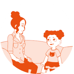 Illustration of a parent sitting on a sofa with their daughter 